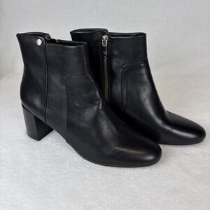 Taryn Rose Camille Black Leather Ankle Boots Womens US 10B - EU 40 Block Heel